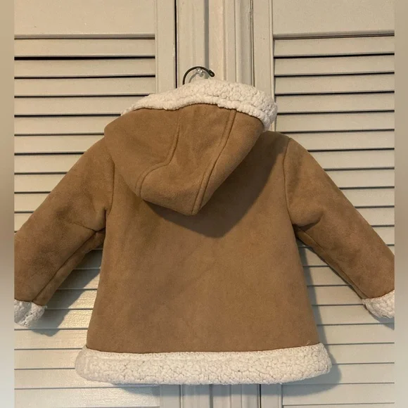 Little Me Girls Tan Suede Jacket Coat Floral Fleece Hoodie Zipper 18M Warm - Picture 4 of 12